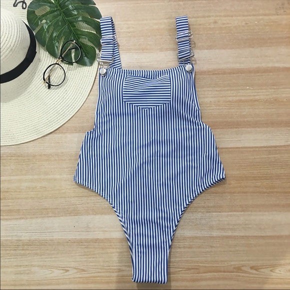 HP 🌺 Blue Stripped Overall One piece Swim suit - Picture 5 of 6